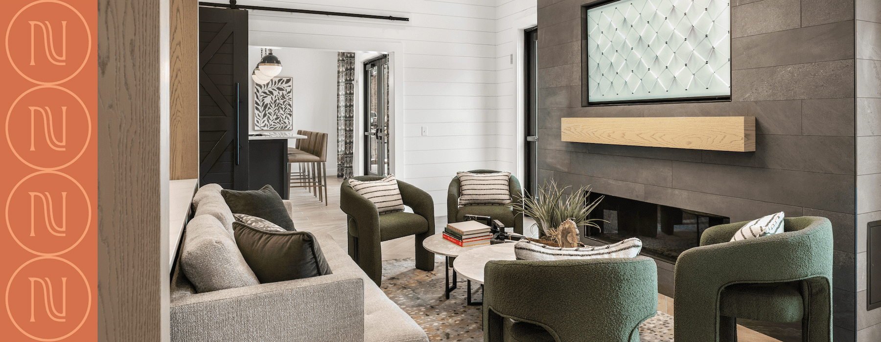 Furniture in front of a fireplace in the Alta Nashoba Valley Clubroom